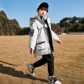 兒童中長款藍色加厚13歲羽絨服
