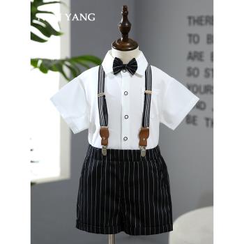 男童禮服夏季主持人短袖背帶褲表演套裝花童英倫風西裝兒童套裝薄