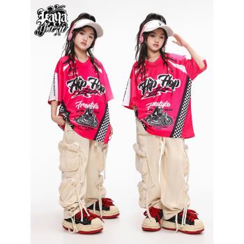 爵士舞服裝女童hiphop走秀表演服街舞女孩套裝嘻哈潮裝兒童演出服