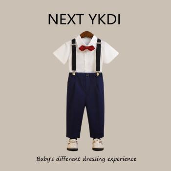 英國NEXT春夏季男童西裝短袖背帶褲套裝花童生日主持六一演出禮服