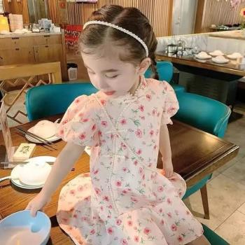 女童中國風改良旗袍裙夏季新款寶寶公主雪紡連衣裙兒童碎花古裝裙
