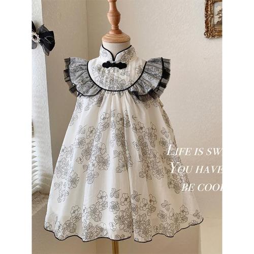 漢服女童夏季2025新款兒童復古盤扣旗袍裙女寶寶洋氣中國風公主裙