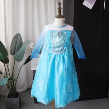 外貿原單 迪S尼卡通冰雪公主網紗披風連衣裙 女童夢幻亮片禮服裙