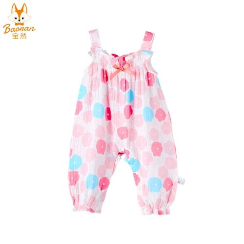 寶然嬰兒夏季薄款背帶褲女寶寶純棉紗布吊帶公主夏裝空調服6337