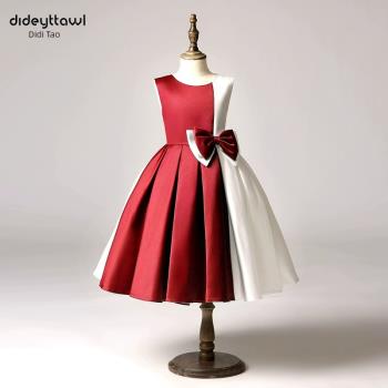迪迪淘高定禮服女童小主持人禮服兒童大合唱團體舞臺演出服酒紅色
