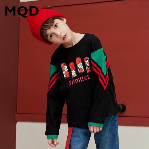 MQD男童純棉長袖T恤26春秋兒童撞色拼接T恤中大童時尚運動上衣潮