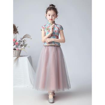 女童旗袍兒童唐裝洋氣小女孩中國風中式演出服古箏表演服裝華服薄