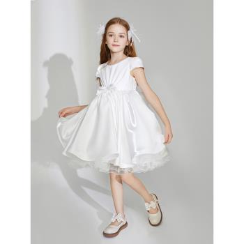白色女童公主裙禮服花童婚禮小女孩生日周歲蓬蓬裙鋼琴演出服春秋