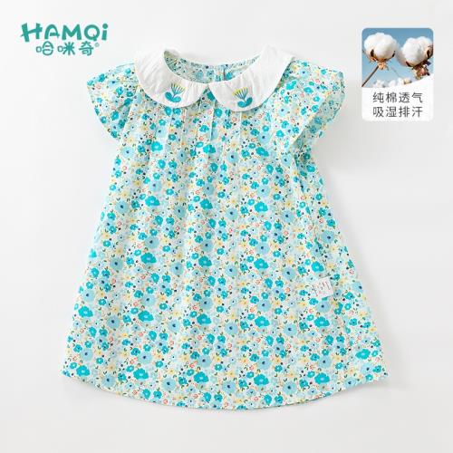 女童連衣裙夏裝韓版洋氣娃娃領兒童純棉裙子2025年新款碎花公主裙