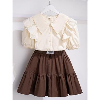 女童夏季學院風套裝2024新款中大童小女孩衣服時髦韓範夏裝兩件套