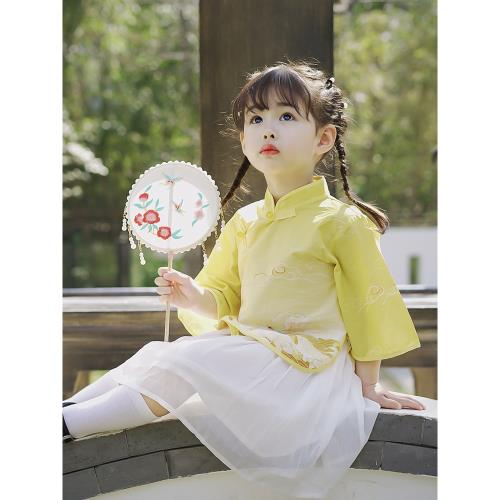 女童漢服春秋季寶寶中國古風超仙套裝小女孩民族風國學服兒童古裝