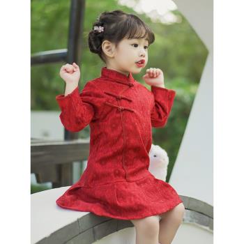 春秋蕾絲周歲宴會禮服裙女童旗袍