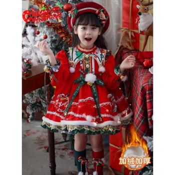 聖誕節兒童服裝女童秋冬新款高階洛麗塔連衣裙女寶寶新年發光禮服
