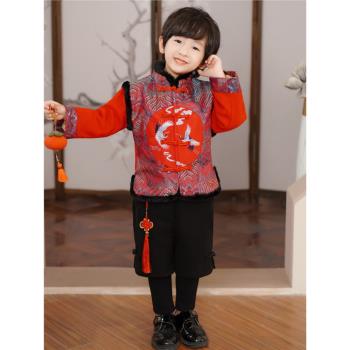 男童拜年服漢服冬季兒童中國風加絨加厚喜慶唐裝寶寶新年裝禮服冬