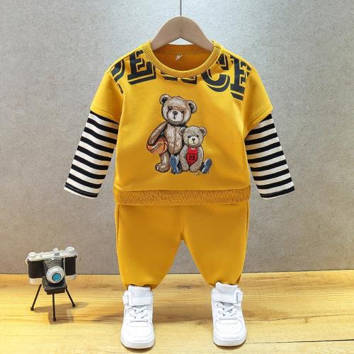 春季新款男寶寶套裝韓范兒童休閑裝嬰兒衣服2024年衛衣男童兩件套