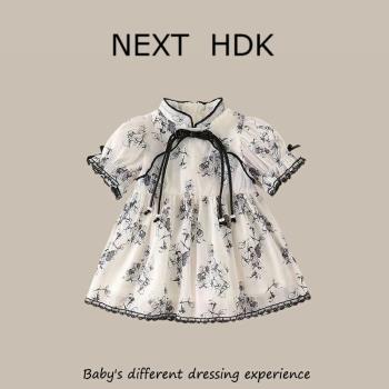 英國NEXT嬰兒漢服連體衣夏季滿月百天周歲女寶寶中國風連衣裙禮服