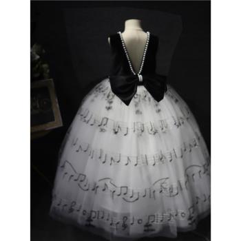 欣入荷長款兒童禮服鋼琴公主裙演出刺繡露背珍珠音樂女學生考級