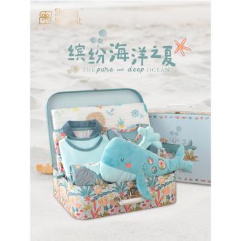 ShiningMoment 新生嬰兒衣服禮盒送禮滿月禮百天禮夏秋套裝男寶寶