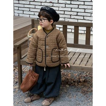 兒童加絨棉服男童輕薄棉衣冬季2023新款童裝男孩棉襖外套寶寶冬裝