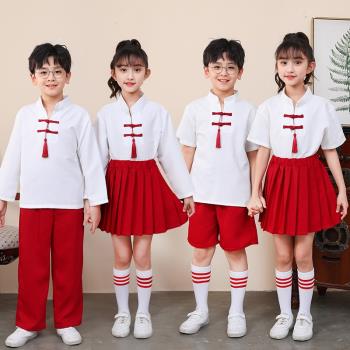 元旦中國風朗誦紅色兒童演出服