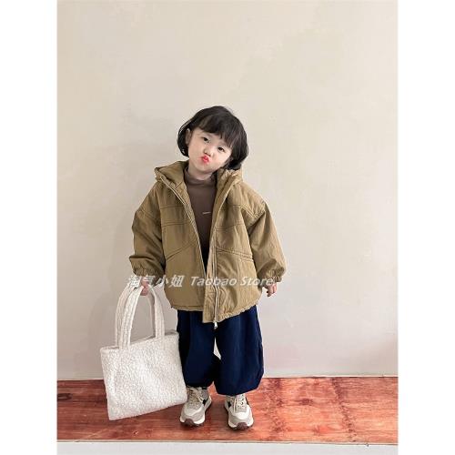 【3折清倉】韓系童裝秋冬男童女童連帽夾棉外套棉服寶寶保暖棉衣