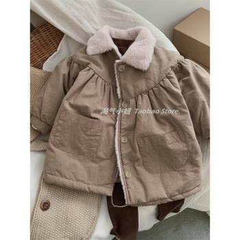 淘氣小妞冬泡泡袖女寶寶加絨棉服
