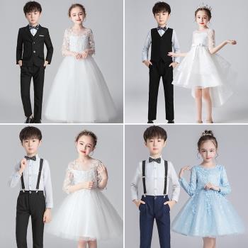 花童婚禮小女孩禮服女童公主裙兒童合唱演出服主持人男童西裝套裝