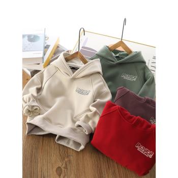 男童衛衣秋冬季新款中大童帥氣刺繡字母加絨連帽兒童裝休閑上衣潮