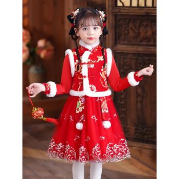 秋冬加絨旗袍兒童新年古裝漢服