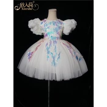 欣入荷泡泡袖走秀表演兒童禮服
