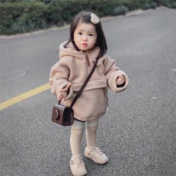 秋季新童裝女童泰迪捲毛衛衣加厚復合連帽外套寶寶可愛外出服