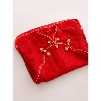 中國風女童漢服兒童旗袍紅色禮服周歲喜慶寶寶古裝24春秋季新款