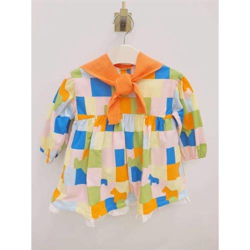 韓國童裝 24春秋款女童寶寶彩色幾何圖案針織披肩連衣裙 短褲套裝