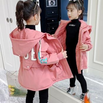 夾棉厚秋冬季女孩中長款風衣外套
