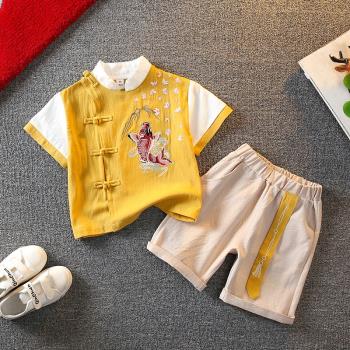 男童漢服夏季中國風衣服薄款帥氣寶寶短袖套裝男孩六一兒童演出服