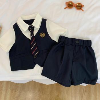 周歲禮服男寶夏季男童男寶寶生日西裝女童兒童幼兒園演出服畢業服