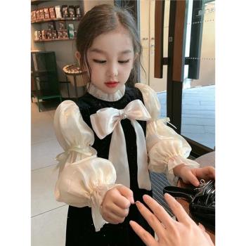 女童連衣裙秋冬加絨時尚兒童洋氣禮服裙子小女孩高階感絲絨公主裙