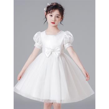 女童連衣裙2023新款夏裝白色公主裙兒童夏季紗裙花童婚紗禮服裙子