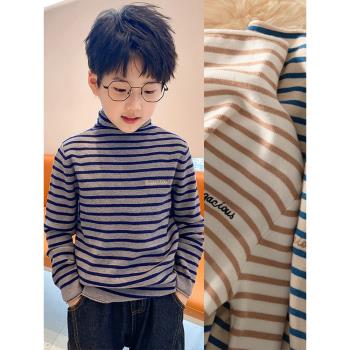 男童打底衫秋冬高領兒童內衣男孩條紋上衣青少年冬季保暖加厚秋衣