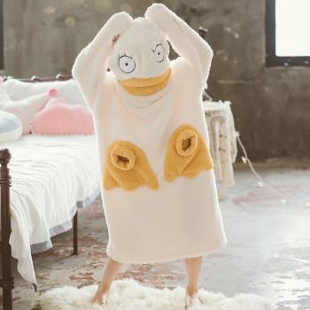 女童睡衣冬季搞怪可愛女孩法蘭絨家居服大童冬季浴袍兒童加厚睡裙