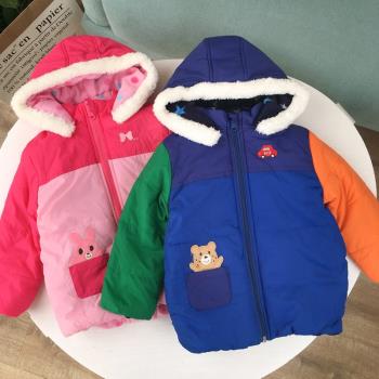 兩面穿兒童冬女寶寶加絨連帽棉服