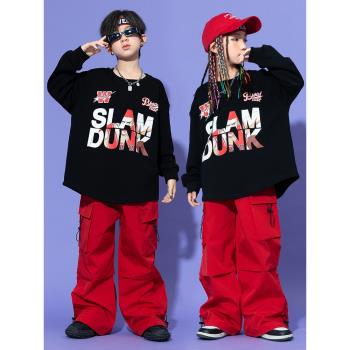 街舞兒童潮牌衛衣工裝褲套裝男童嘻哈hiphop演出服女童爵士舞服裝