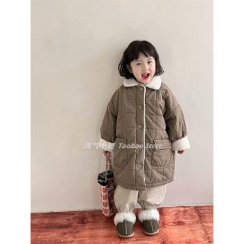 淘氣小妞冬季女童加絨復古棉服