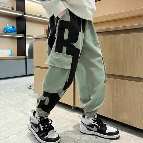 男童春裝褲子2023年新款潮帥兒童裝春季外穿長褲男孩春秋款工裝褲