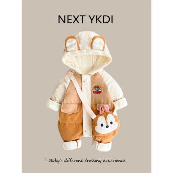 英國NEXT冬季嬰兒羽絨服連體衣百天男女寶寶哈衣外出連帽滑雪服厚