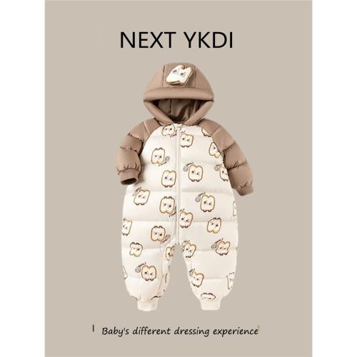 英國NEXT冬季嬰兒羽絨服連體衣百天男女寶寶哈衣外出連帽滑雪服厚
