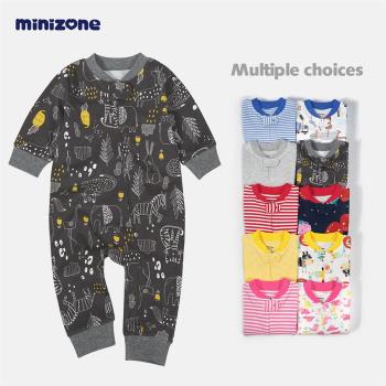 minizone嬰兒連體衣春秋新生兒長袖拉鏈哈衣男女寶寶純棉爬服睡衣