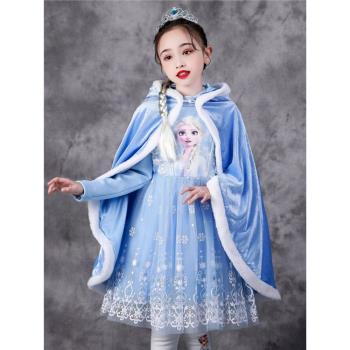 冰雪奇緣愛莎公主裙女童超仙洋氣生日禮服春裝長袖兒童藍色連衣裙
