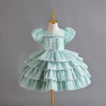 新款蓬蓬裙夏季高階洋氣禮服裙歐根紗拉鏈泡泡袖六一表演走秀裙