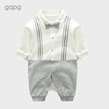 嬰兒秋裝男滿月服百天周歲禮服百日照宴寶寶百歲紳士純棉連體衣服